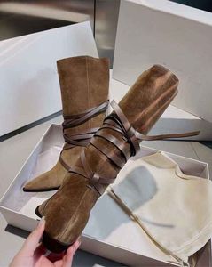 Chaussures de saison de mode Paris femmes marque botte Marant bottes sangles bottes hautes noir marron boîte en cuir véritable 35-39