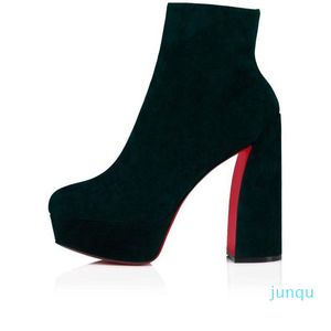 Botines de mujer, zapatos de suela de tacón para fiesta de boda, botín Movida de 130mm, zapatos de plataforma de gamuza verde negro, punta redonda corta