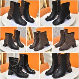 Femmes Boots Boots Classic Imprimés Cowskin Leather Bootes Designer Boot Shake Boot 5.5 cm Chunky Talons carrés Tores de fête noire taille 35-42 5.5 01