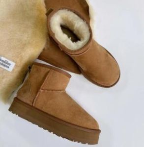 Femmes cheville fourrure bottes de neige mode chaussures à fond épais plates-formes d'hiver chaussons chauds châtaigne