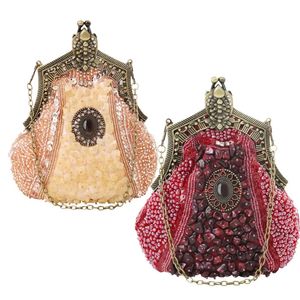 Femmes Antique cristal perlé broderie fête chaîne pochette Vintage paillettes sac à main soirée sac à main de mariage sac de mariée 240118