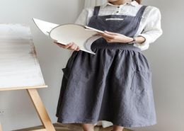 Tablier pour femmes jupe plissée conception Simple coton uniforme combinaison tabliers deux poches cuisson cuisson café boutique barbecue tablier maison cuisine 1857078