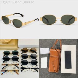 Lunettes de soleil à monture ovale Arc de Triomphe CL 40235 pour femmes, miroir en fil d'or, lentille verte, jambe en métal, triple signature sur la branche, avec sac à lunettes marron X0F5