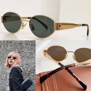 Lunettes de soleil à monture ovale Arc de Triomphe pour femmes 40235 Cadre miroir en fil d'or pour femmes Lentille verte Jambe miroir en métal Signature triple sur la tempe