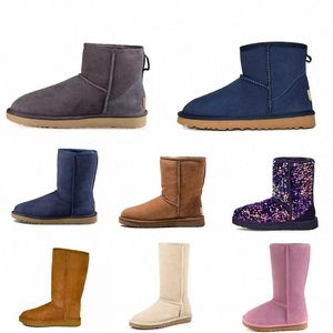 Botas de nieve clásicas australianas para mujer, botas de piel con lazo corto al tobillo para botines largos de castaño de invierno