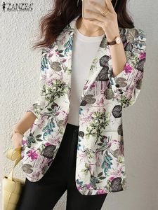 Femmes automne Blazer rétro imprimé manteaux décontracté à manches longues vêtements d'extérieur floraux ZANZEA femme simple bouton revers vestes surdimensionné 240229