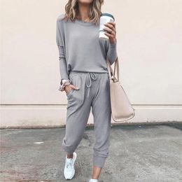 Mujeres Otoño Casual Chándales 2023 Color sólido Sudaderas con capucha sueltas Conjunto de dos piezas Mujer Manga larga Tops Pantalones Ropa deportiva 231225