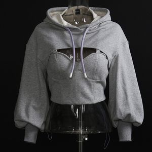 Vrouwen herfst gewas Hoodie Cutout pullover Hooded sweatshirt tracksuit High Street 220822