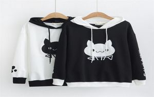 Vrouwen herfst mode hoodies pullover Japanse kattenwoorden hoodies harajuku kawaii vrouwelijk zwart wit patchwork sweatshirt y1908291182152