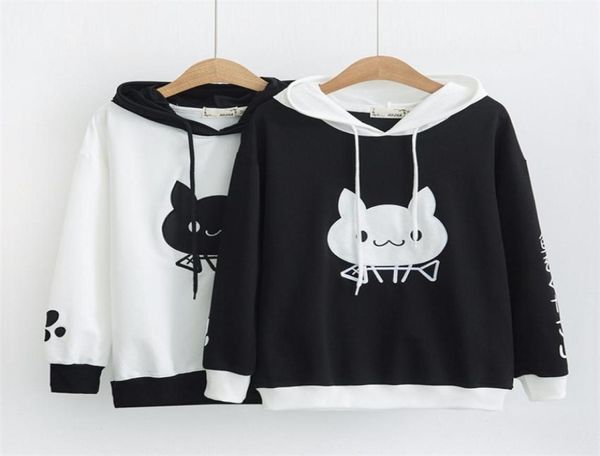 Mujeres con capucha de moda de otoño Pulteras de gato japoneses Hoodies Harajuku Kawaii WEMBLE NEGRO POSTAURA POSTAWRY Y1908299529445