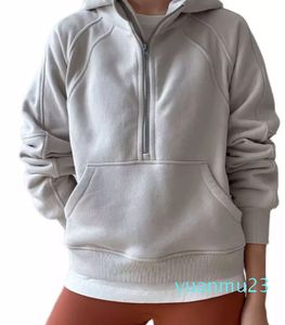 Sweat-shirt à capuche avec demi-fermeture éclair pour femme, veste de costume de Yoga, haut de gymnastique, vêtements de sport, polaire, ample, automne