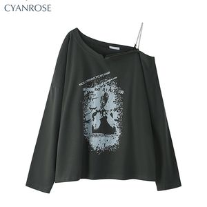 Vrouwen Herfst T-shirt Met Lange Mouwen Oneck Graffiti Afdrukken Amerikaanse Stijl Vintage Fashion Casual Koreaanse Trui Tee Top 220613