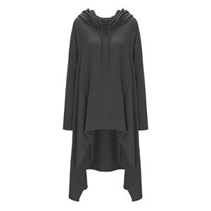 Vrouwen herfst nieuwe mode lange asymmetrische casual hoodie solide multi -kleuren lange mouwen lange mouw trekstring capuchon plus size sweatshirt lj200808