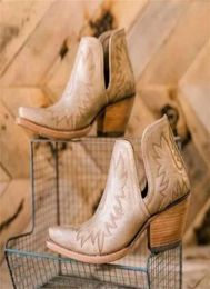 Mujeres Autumn Pu Cuero Vmouth Vmouth Tobillo grueso Las botas de vaquero occidentales son de moda y versátiles ZQ0502 2110218106023