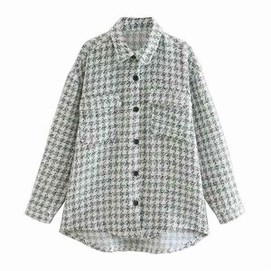 Vrouwen herfst warme plaid shirts jassen losse zakken turn-down kraag mode vrouwelijke straatjas bovenkleding XQJ9228 210513