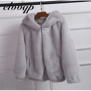 Femmes Automne Hiver Fausse Fourrure Manteau Avec Capuche Femme Mode Casual Lâche Veste De Fourrure Artificielle Fausse Fourrure De Lapin Outwear 211122