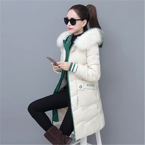 Femmes automne hiver veste Parkas épissure à capuche moyen long vêtements d'extérieur mince plus taille 3XL femme vers le bas veste en coton 201026