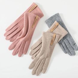 Femmes automne hiver garder au chaud écran tactile mince gants en cachemire cyclisme conduite mode élégant lettre marque coupe-vent 240314