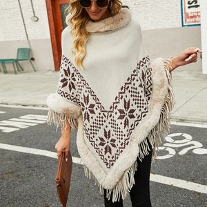 Vrouwen Herfst Winter Grote Maat Trui Mantel Bloemen Warme Poncho's en Capes Hoge Kwaliteit Mode Vrouwelijke Tippet Cappa 240110