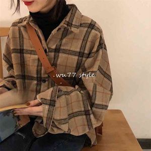 Vrouwen herfst winter winter blouse fleece shirts losse vrouwelijke plaid blouse casual straatdame Koreaanse oversized top 210401