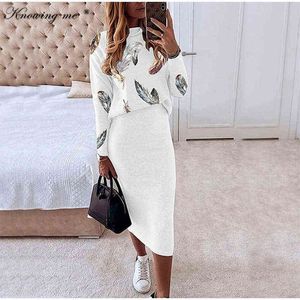 Dames Herfst Winter Rokken Set Lady Stars Print Sweatshirt Pullover en Bodycon Rok Outfits Vintage 2stkaarten 211119