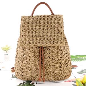 Vrouwen rugzak stro zak boho bohemian holle touw geweven reistassen voor dames bali haakback pack tas breien school tassen j220620