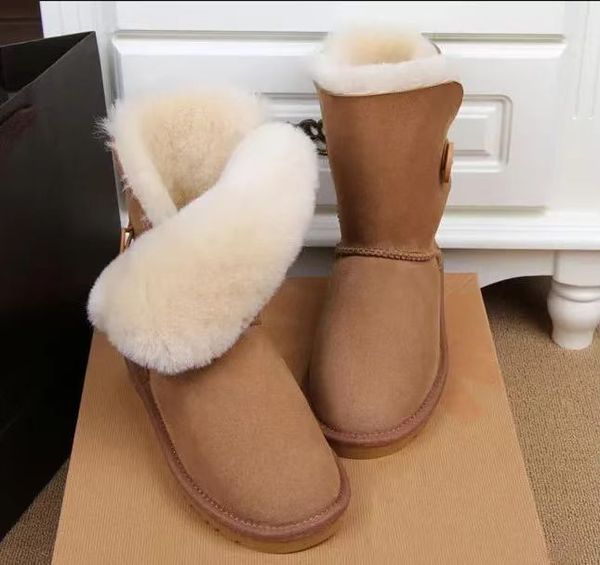 Femmes bottes de neige bouton Baily 5803 Shearling Bootie Casual doux confortable garder au chaud bottes chaussures avec boîte carte sac à poussière beaux cadeaux uggit