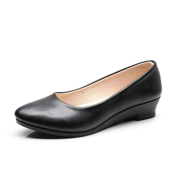 Zapatos de ballet para mujer, cuñas negras para mujer, zapatos informales de cuero PU, zapatos náuticos para trabajo de oficina, mocasines dulces de tela, zapatos clásicos para mujer 240123