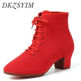 Dames balzaal dkzsyim latin 373 jazz moderne dansschoenen veter laarzen rood zwarte sport dansen sneakers 240125