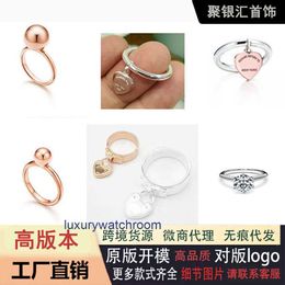 Bande de femmes Tiifeany Ring Jewelry Silver V Gold Fashion Hundred Pagoda Sphérique en forme de coeur en forme de diamant