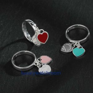 Damesband tiifeany ring sieraden klein 925 sterling zilveren dubbele hart met tee blauw gevallen glazuur paar liefde