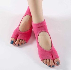 Femmes Bandage Dos Nu Yoga Pilates Chaussettes Filles Femmes Ouvert Cinq Doigts Peep Toes Sox pantoufle Respirant Coton Sports Courir Entraînement Athlétique Chaussette Avec Grip