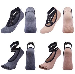 Vrouwen Bandage Strap Yoga Pilates Sokken Open Vijf Vinger Peep Toe Gym Workout Home Indoor Outdoor Training Antislip Siliconen Sok met Grip Groothandel