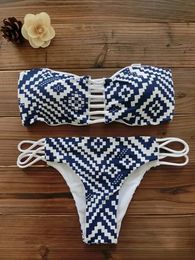 Femmes Bandeau Bikini réversible imprimé maillot de bain à bretelles maillots de bain Biquini Trikini 1112 240322