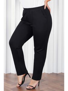 Vrouwen basic zwarte broek plus maat casual zak elastisch hoog taille bijgesneden potlood Pant Office dame broek leggings vrouwelijk 240411