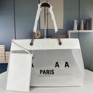 Vrouwen strandzakken gaas schoudertas transparante bakken tas lady ontwerper handtassen mode letters ketting lederen schouderband tweedelige set