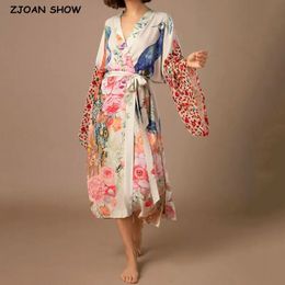 Vrouwen strand kimono peocock print zwempak bedek op zelfliggen wrap jurken aan zee badpakken strandkleding gewaad blouse 240420