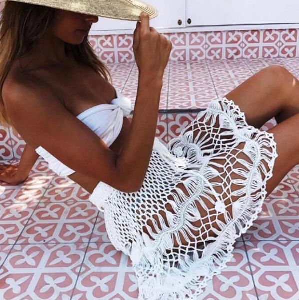 Mujeres Beach Sarong Crochet Tankini Fishnet Falda Net Hollow Out Trajes de baño Cubrir Verano Sexy Mini falda Beach Bikini Cover Up5187046