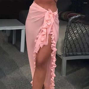 Dames strand rok stok stevige kleur hoog gesplitst veter strandkleding zonnebrandcrème halverwege kalf lengte dame bikini zwembad feestkleding