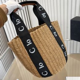 Sac de paille de plage pour femmes, fourre-tout d'été, panier de légumes, seau de grande capacité, sac à main à bandoulière tissé de vacances, fourre-tout de voyage de luxe