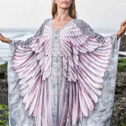 Femmes plage Wear 2021 Été Femmes robes de plage en vrac Cover Up Women Vêtements Kimono Wing Print Maillot de bain en mousseline