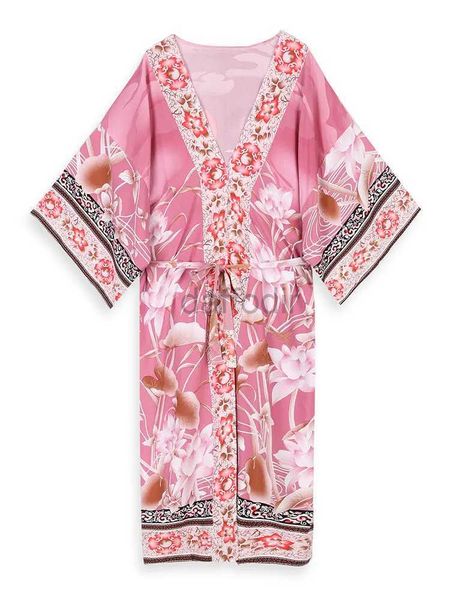 Femmes plage Wear 2024 Sexy Bikini Cover-up Boho Imprimez Self Beted Front Open Kimono Élégant TUNIQUE FEMMES PLAQUES PEUS EUSEMENT COPACTION COPIRES Q996 D240501