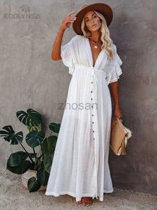 Femmes plage Wear Sexy Bikini Cover-ups Long White Tunic Casual 2023 Robe d'été Elegant Women Vêtements Beach Wear Fssolt Copture Up Up Q1208 D240507