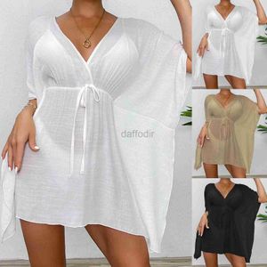 Femmes plage Wear Sexy V-Neck Summer Beach Robe White Cotton TUNIC FEMMES FEMMES BIKINI COPIRES DE BAIN SARON