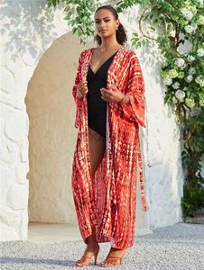 Femmes plage Wear Wear Long Kimono Swimsuit Cover Up for Women Elegy Tie Dye Open Front Beach Outfits Fits Bathing Fssuit D240507