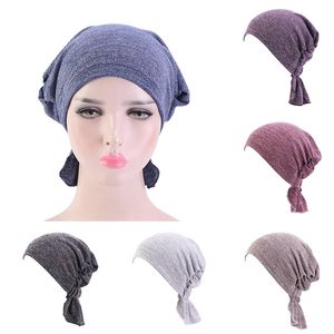 Bonnet de printemps en coton pour femmes, bonnet tricoté en os, foulard, Skullies noires, casquette élastique musulmane, Hijab, Bandana