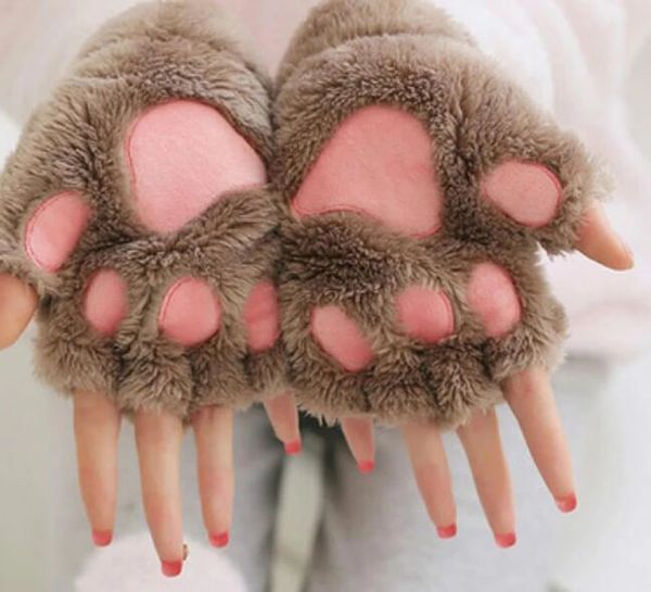 Femmes ours en peluche chat patte griffe gant hiver fausse fourrure mignon chaton mitaines sans doigts gants Noël Halloween pour femmes filles XDJ088