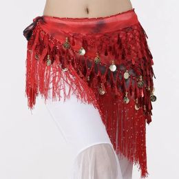 Vrouwen buikdans kleding accessoires traan Paillettes franje wrap elastische basis tie-dye driehoek riemen munten heup sjaal