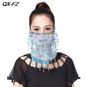 Femmes Belly Dance Face Veil Lady Sequins de danse indienne visage Tribal Masquerade Masque enveloppe Scarf