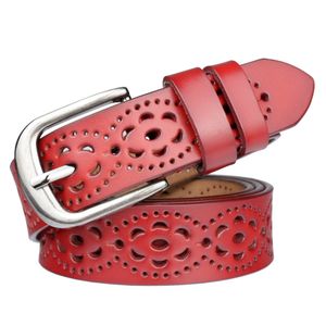 Ceinture en cuir de vache pour femmes, décontractée et personnalisée, ajourée, décorative, simple et à la mode, bretelles de pantalon à boutons d'aiguille